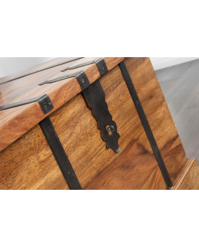 Table basse coffre bar en bois massif de sheesham naturel 100 cm Cavisto