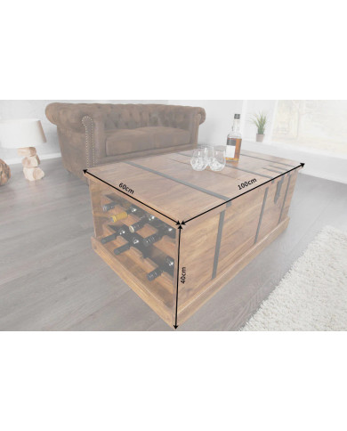 Table basse coffre bar en bois massif de sheesham naturel 100 cm Cavisto