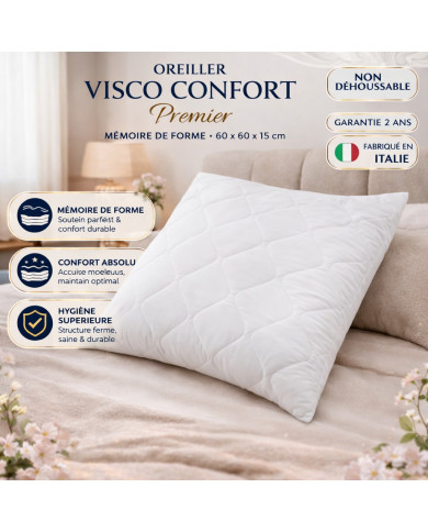 Oreiller Mémoire de Forme Visco Confort Premier 60x60 - Fabriqué en Italie