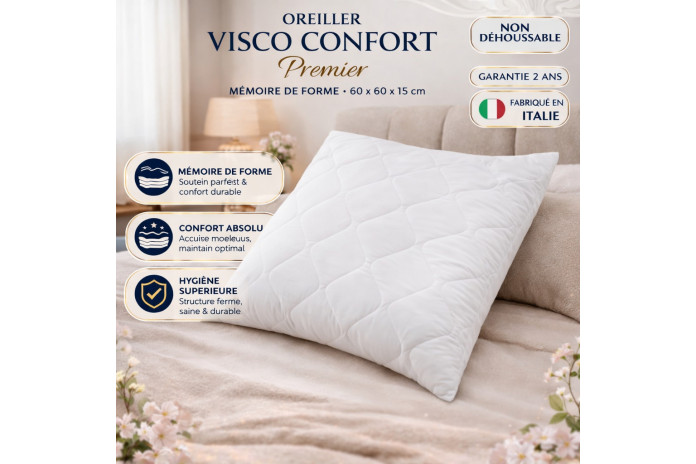 Oreiller Mémoire de Forme Visco Confort Premier 60x60 - Fabriqué en Italie