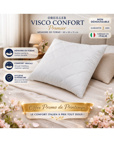 Oreiller Mémoire de Forme Visco Confort Premier 60x60 - Fabriqué en Italie