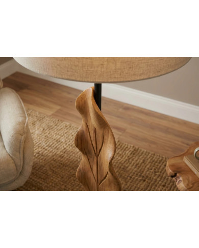 Lampadaire Sculptural Bois Teck & Lin BALI 131cm