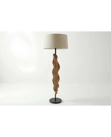 Lampadaire Sculptural Bois Teck & Lin BALI 131cm