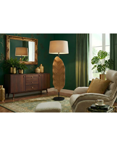 Lampadaire Sculptural Bois Teck & Lin BALI 131cm