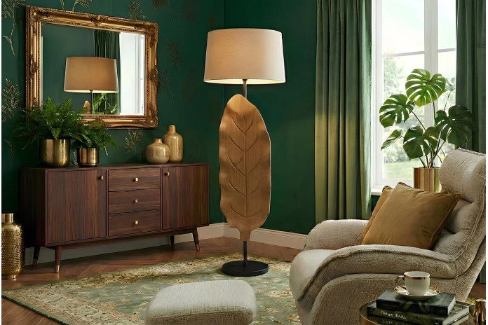 Lampadaire Sculptural Bois Teck & Lin BALI 131cm