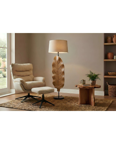 Lampadaire Sculptural Bois Teck & Lin BALI 131cm