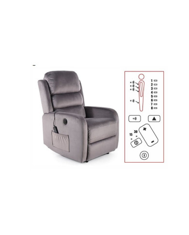 Fauteuil Relax Électrique ZENITH - Massage Chauffant & Velours Gris