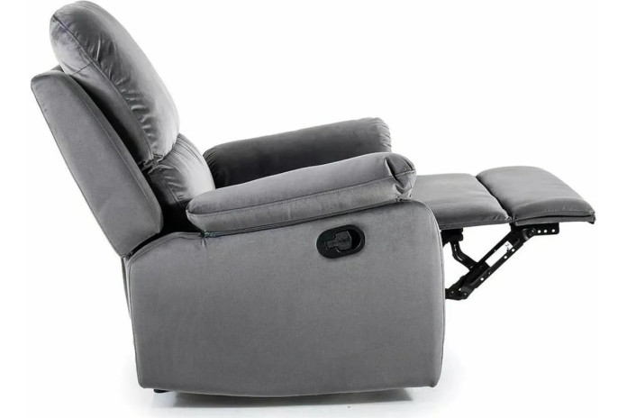 Fauteuil Relax Manuel en Velours Gris Bluvel – Modèle HORIZON