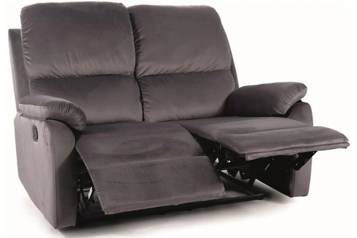 Canapé Relax 2 Places HORIZON Duo - Velours Gris & Couchage Appoint