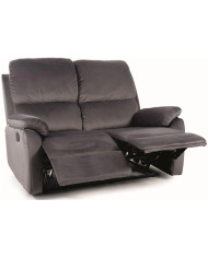 Canapé Relax 2 Places HORIZON Duo - Velours Gris & Couchage Appoint