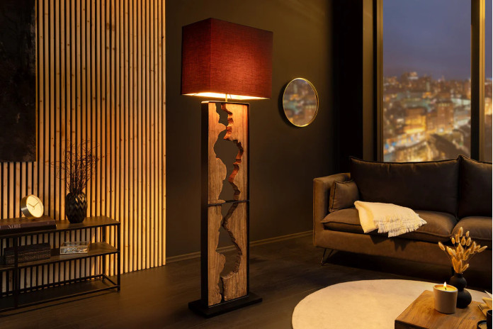 Lampadaire Sculptural Bois Naturel & Métal 166 cm Canyon