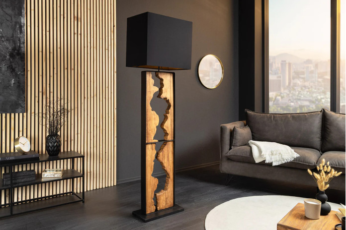 Lampadaire Sculptural Bois Naturel & Métal 166 cm Canyon