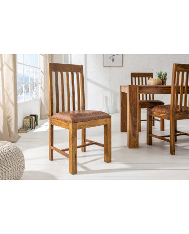 Chaise à Dossier Haut en Bois de Sheesham massif et assise en microfibre Maka™ II