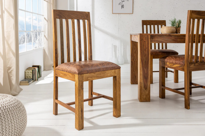 Chaise à Dossier Haut en Bois de Sheesham massif et assise en microfibre Maka™ II