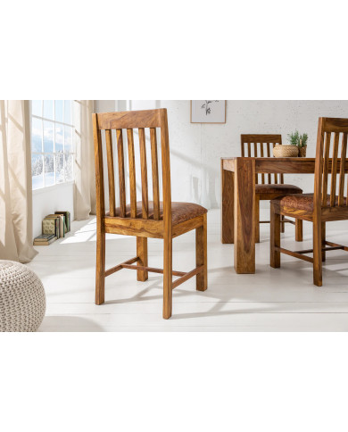 Chaise à Dossier Haut en Bois de Sheesham massif et assise en microfibre Maka™ II