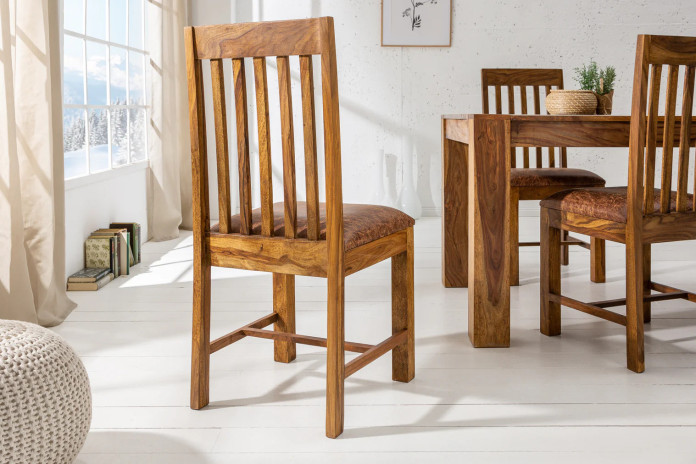 Chaise à Dossier Haut en Bois de Sheesham massif et assise en microfibre Maka™ II
