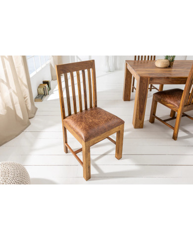 Chaise à Dossier Haut en Bois de Sheesham massif et assise en microfibre Maka™ II