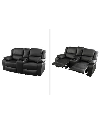 Fauteuil de cinéma 2 places relax cuir écologique noir Cannes 2