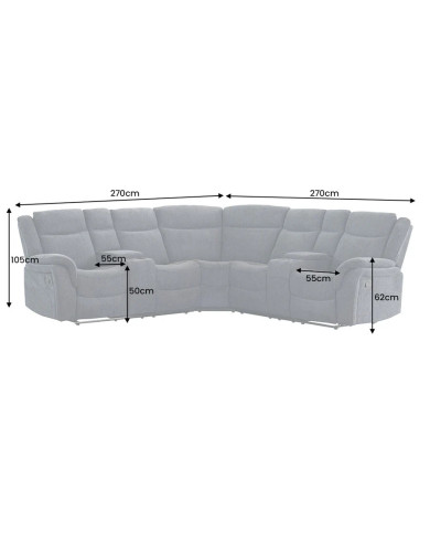 Canapé Panoramique Cinéma 5 Places Tissu Gris CANNES 5