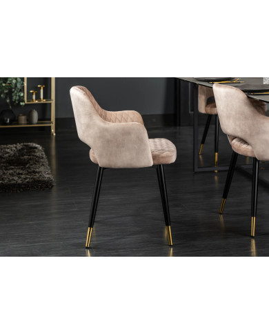 Chaise avec accoudoirs en velours à matelassage décoratif PARIS