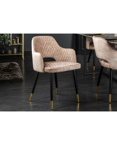 Chaise avec accoudoirs en velours à matelassage décoratif PARIS