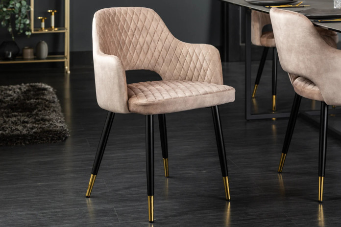Chaise avec accoudoirs en velours à matelassage décoratif PARIS