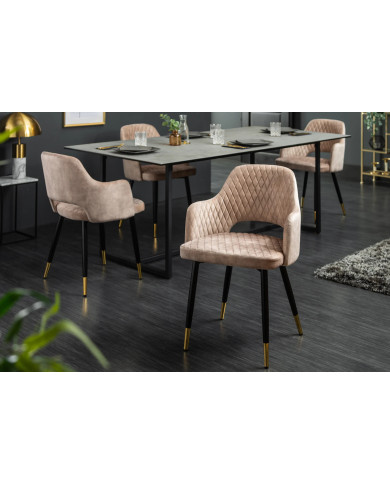 Chaise avec accoudoirs en velours à matelassage décoratif PARIS
