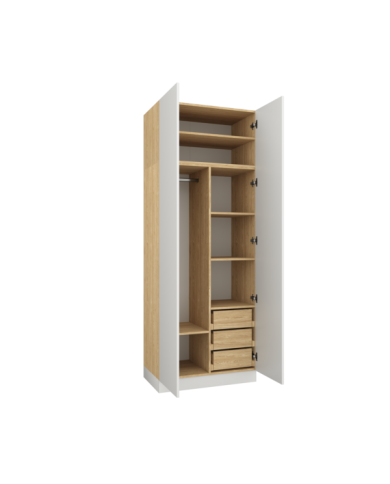 Armoire penderie et étagères avec tiroirs 90 cm blanc brillant Ambiance