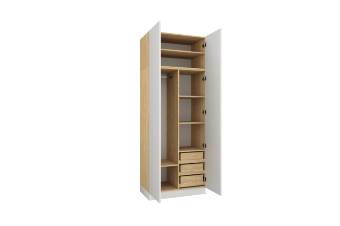Armoire penderie et étagères avec tiroirs 90 cm blanc brillant Ambiance
