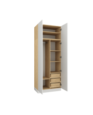 Armoire penderie et étagères avec tiroirs 90 cm blanc brillant Ambiance