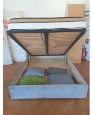 Ensemble Lit Coffre Velours Gris + Matelas EXTRA CONFORT Memoire de forme 140x200- 300 - Modèle d'Expo Urgent