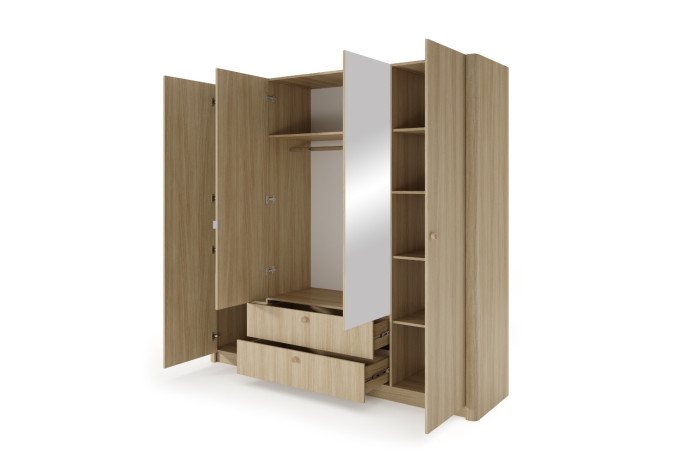 Armoire KYOTO 213 cm Japandi | Bois Clair & Bords Arrondis | Mobili & Co