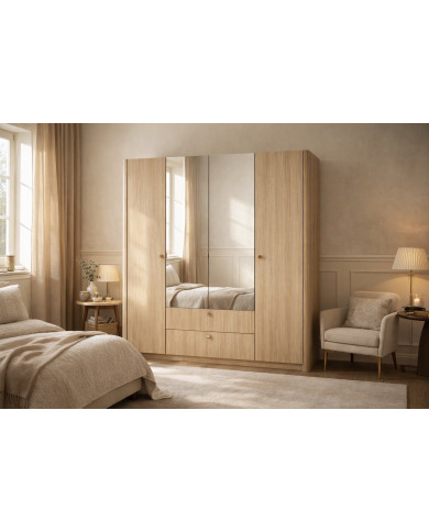 Armoire KYOTO 213 cm Japandi | Bois Clair & Bords Arrondis | Mobili & Co
