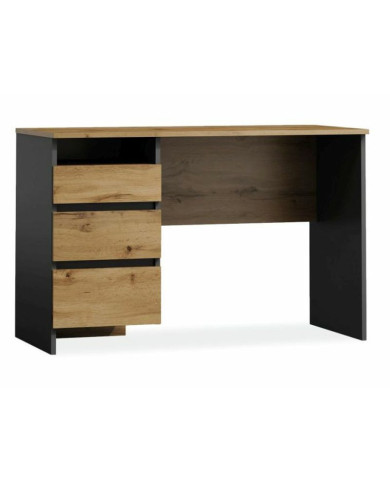 Bureau avec trois tiroirs 130 cm x 74 cm x 13 cm chêne wotan et gris anthracite Luka