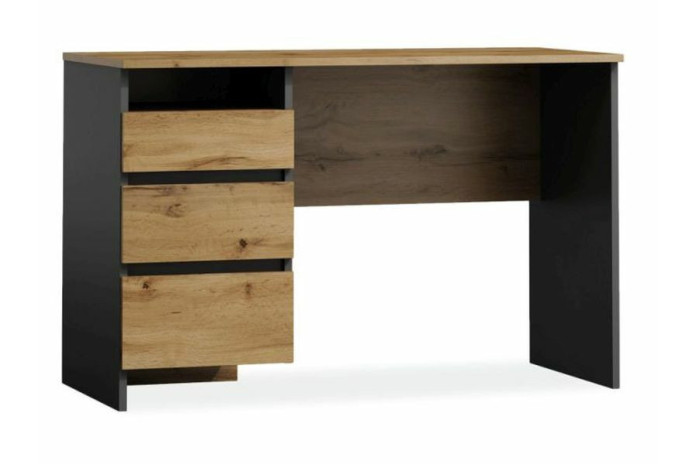 Bureau avec trois tiroirs 130 cm x 74 cm x 13 cm chêne wotan et gris anthracite Luka