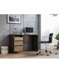 Bureau avec trois tiroirs 130 cm x 74 cm x 13 cm chêne wotan et gris anthracite Luka