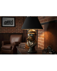 Lampe de table 55 cm Sculpture Bulldog Bronze et Abat-jour Noir MARLON