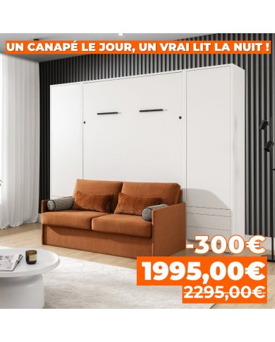 Armoire lit escamotable avec canapé 140×200 blanc mate