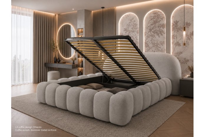 Lit Coffre Orlando Design | Sommier+Coffre Rangement Inclus | Altera Mobilier