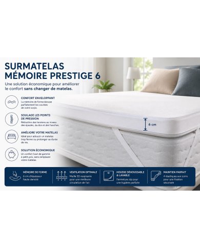 Surmatelas Mémoire de Forme 6 cm - Prestige | Altera Mobilier