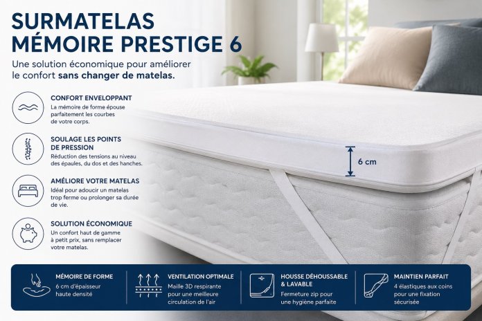 Surmatelas Mémoire de Forme 6 cm - Prestige | Altera Mobilier