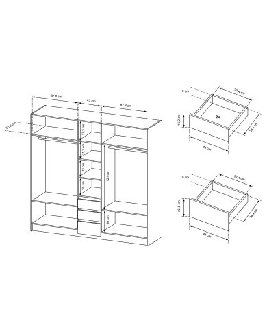 Armoire Design 3 Portes Pliantes et 3 Tiroirs LEXO en Chêne et Blanc