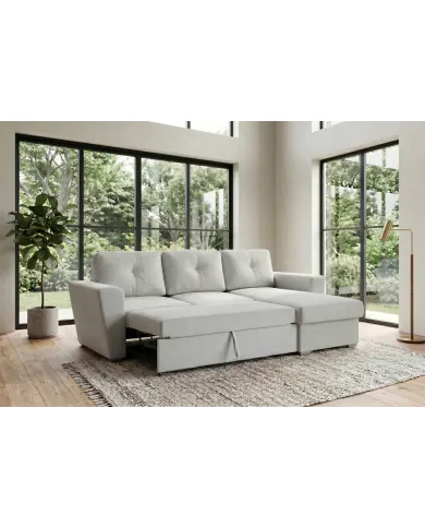 Canapé convertible beige 245 cm avec rangement MALO