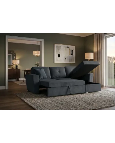 Canapé convertible gris foncé 245 cm avec rangement MALO
