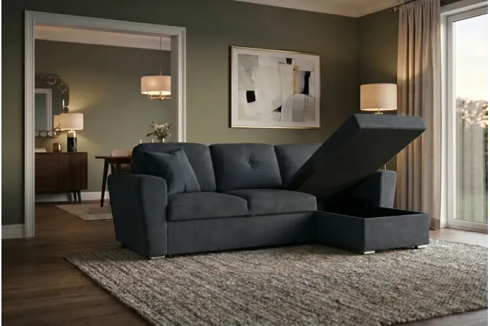 Canapé convertible gris foncé 245 cm avec rangement MALO