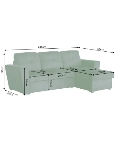 Canapé convertible vert 245 cm avec rangement MALO