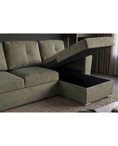 Canapé convertible vert 245 cm avec rangement MALO