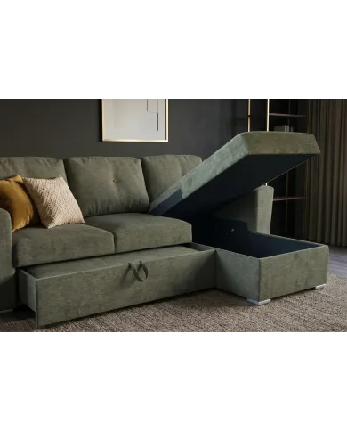 Canapé convertible vert 245 cm avec rangement MALO