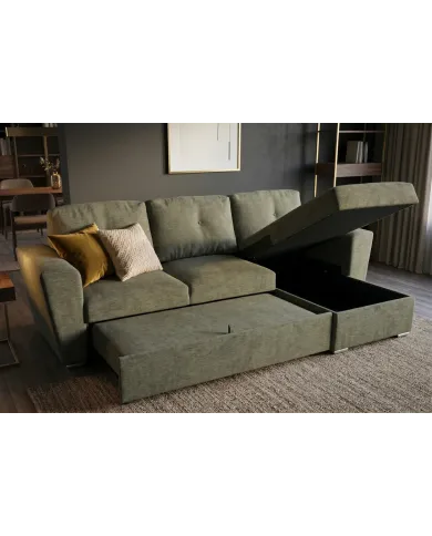 Canapé convertible vert 245 cm avec rangement MALO