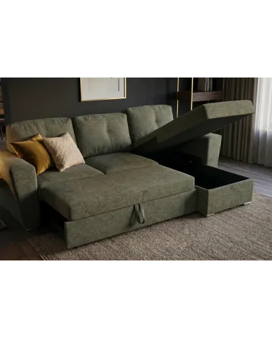 Canapé convertible vert 245 cm avec rangement MALO